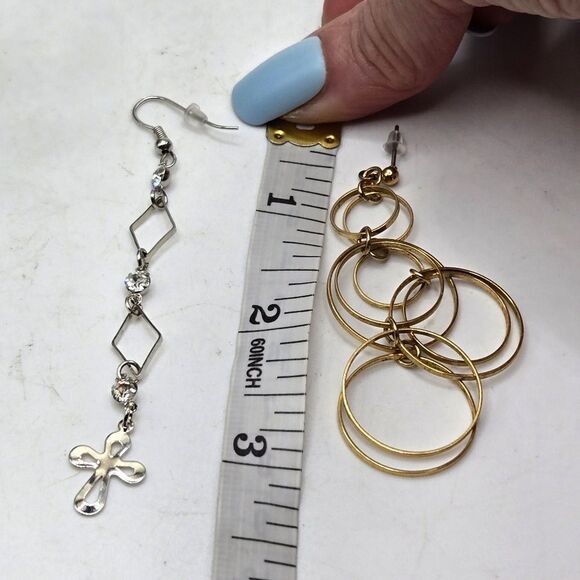 "5/$25" Mismatched Long Gold/Silver Cross/Circle Dangle Earrings - Picture 7 of 7
